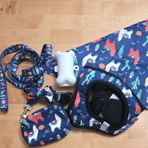 Navy Llama Print Kids Accessory Bag Set